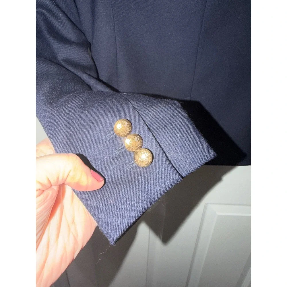 J.Crew Schoolboy Blazer Navy Blue Wool Blend Gold Crest Button‎ Jacket 0 RN77388 - Picture 7 of 7